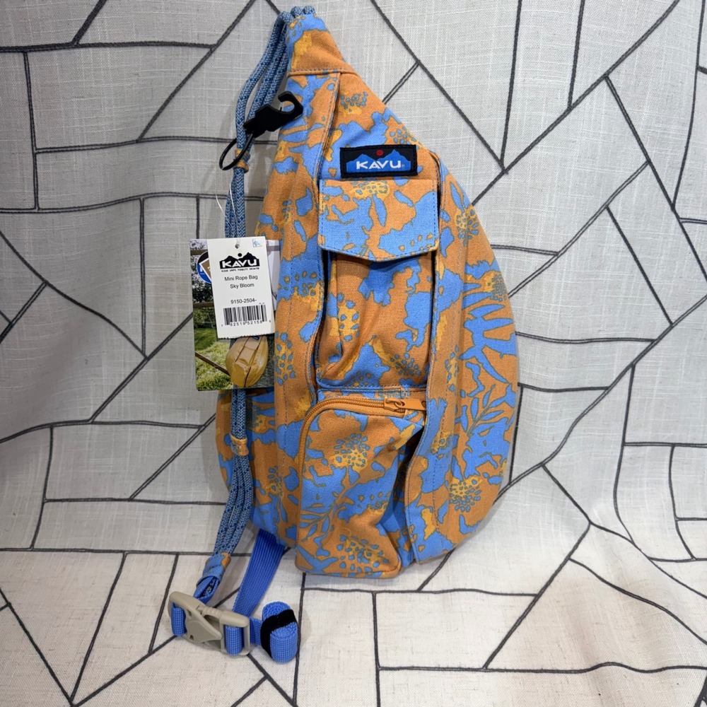 KAVU Mini Rope Bag One Size Sky Bloom Floral Canvas Sling Crossbody 9150-2504